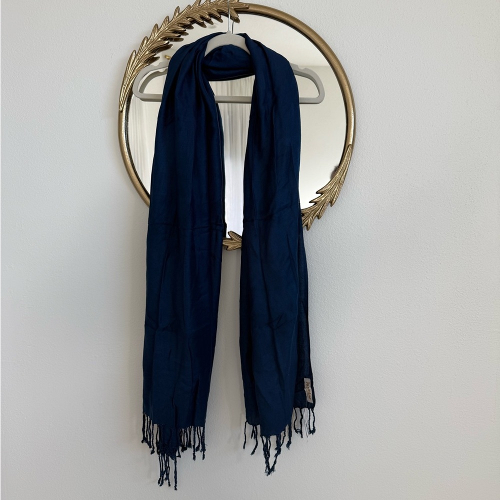Jasmine Deep Blue Faux Pashmina with Fringe - Picture 2 of 6